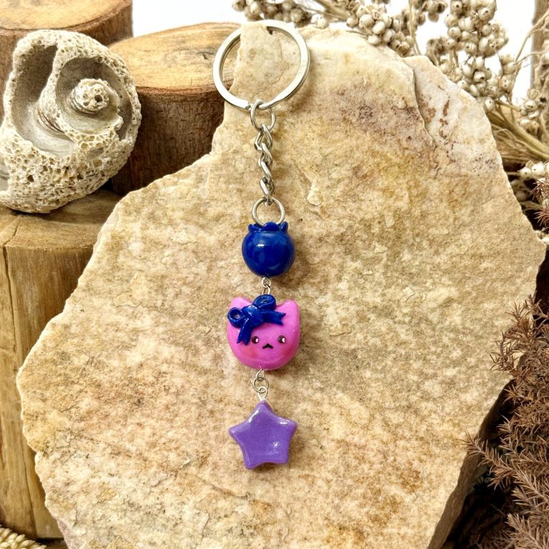 Cat and Blueberry Keychain