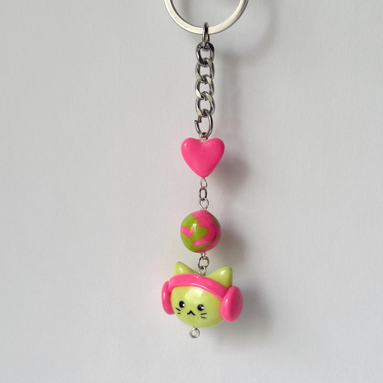 Cat with Headphone Keychain - Image 2
