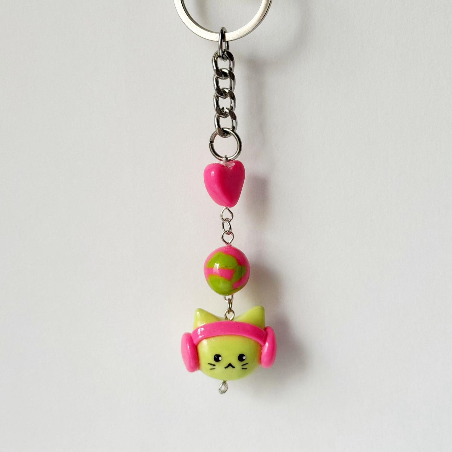 Cat with Headphone Keychain - Image 3
