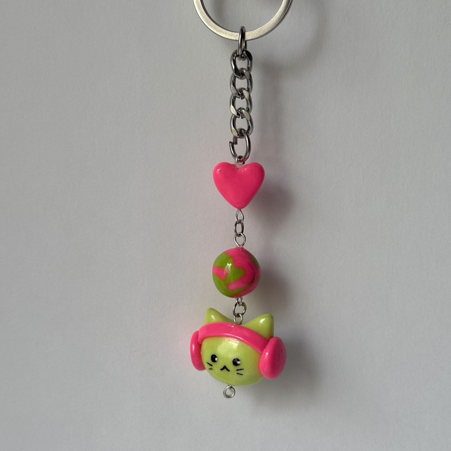 Cat with Headphone Keychain - Image 2