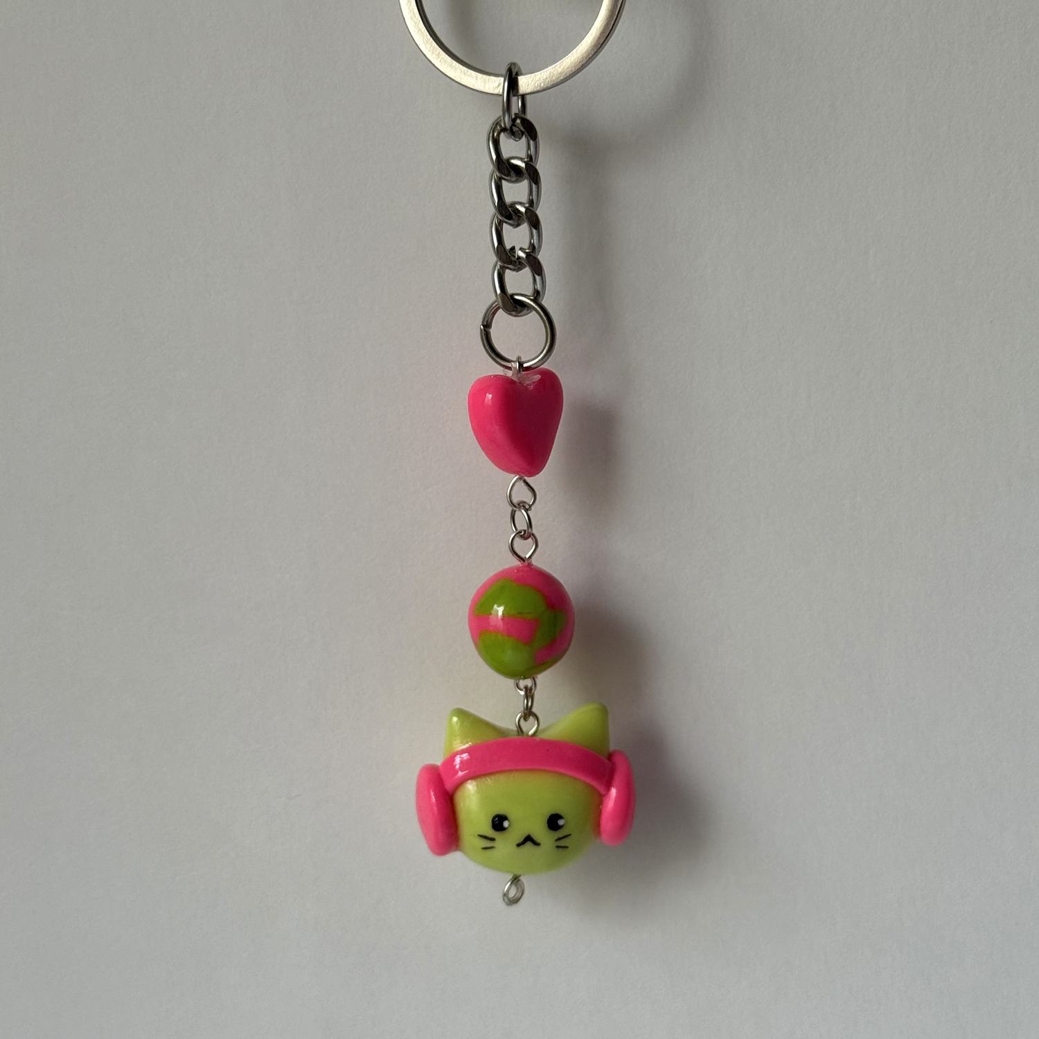 Cat with Headphone Keychain - Image 3