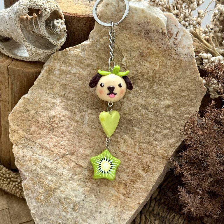 Puppy and Kiwi Star Keychain