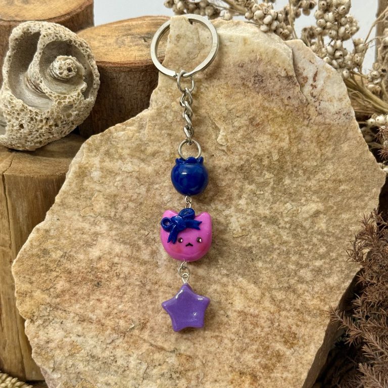 Cat and Blueberry Keychain