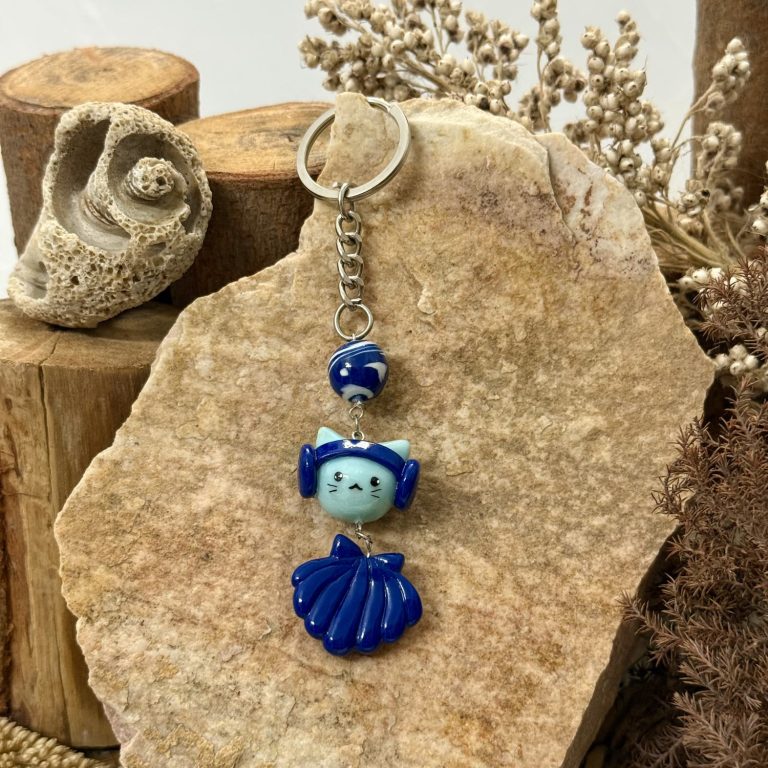 Cat and Seashell Keychain