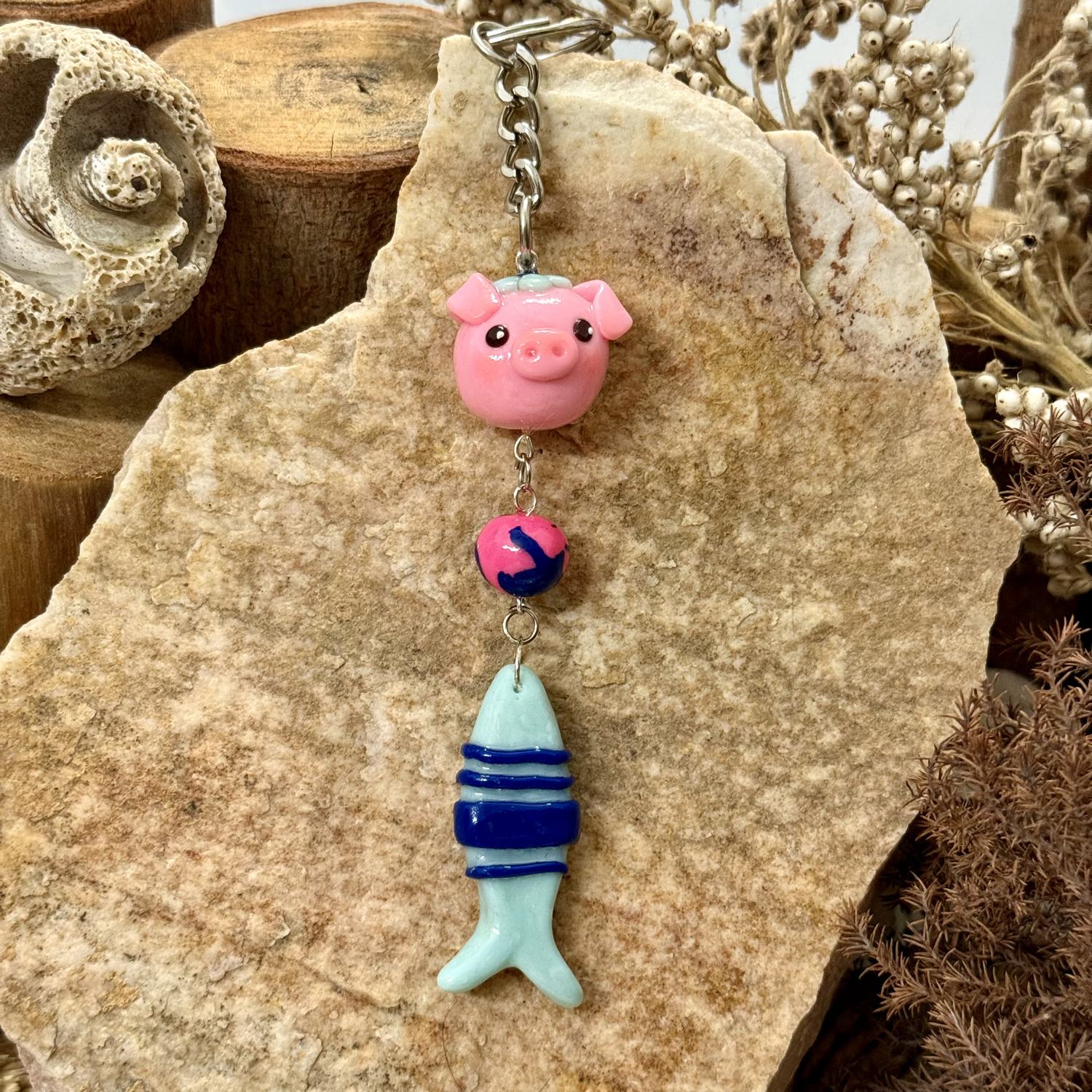 Piggy and Fish Keychain
