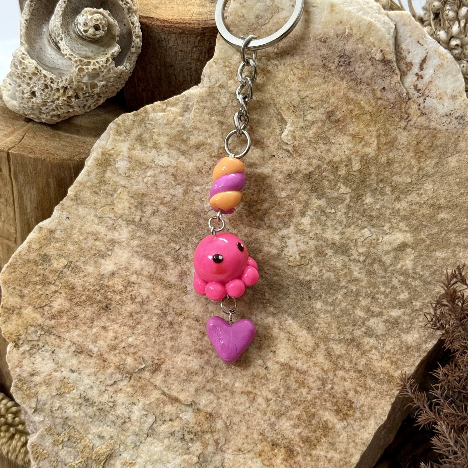 Pink Octopus Keychain