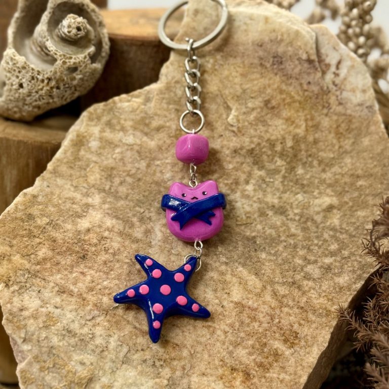 Cat and Starfish Keychain