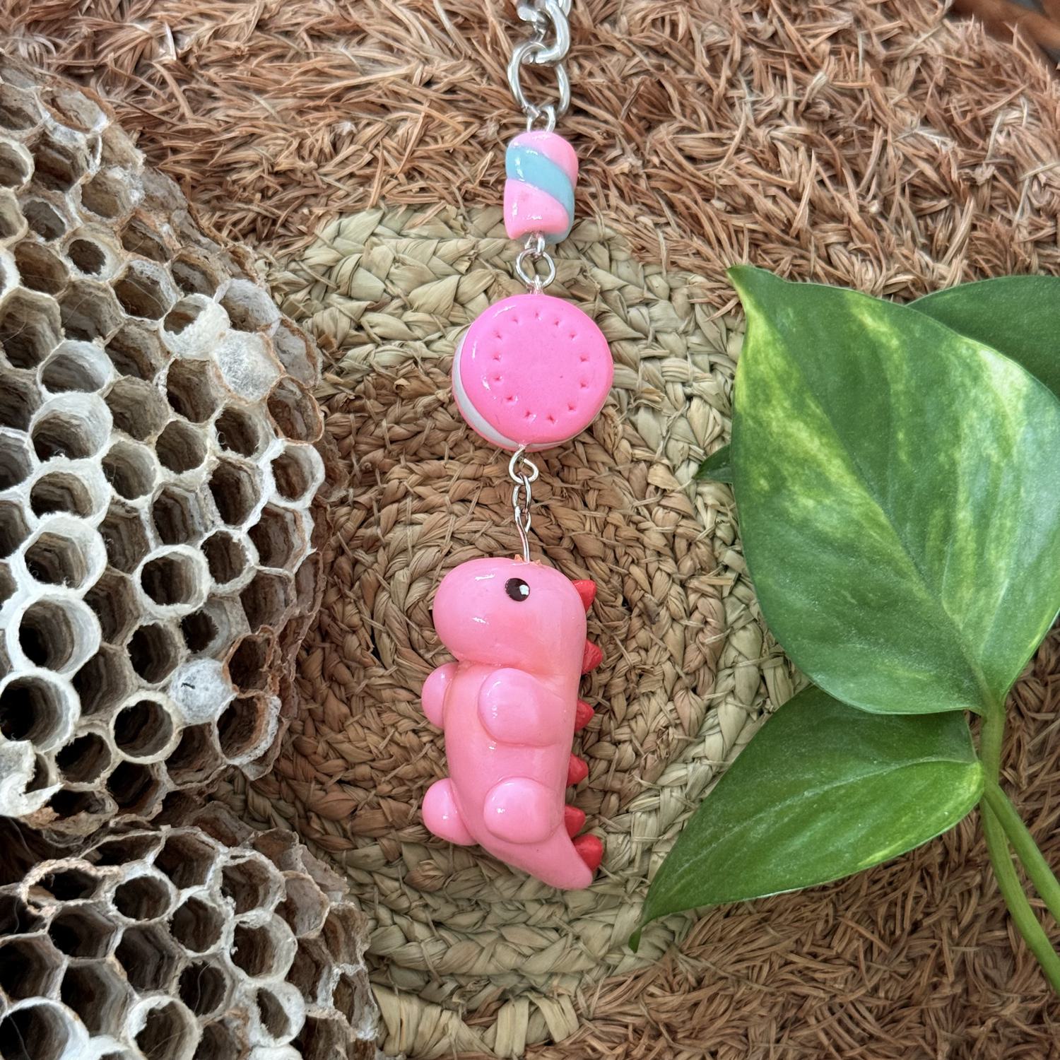 Pink Dinosaur Keychain