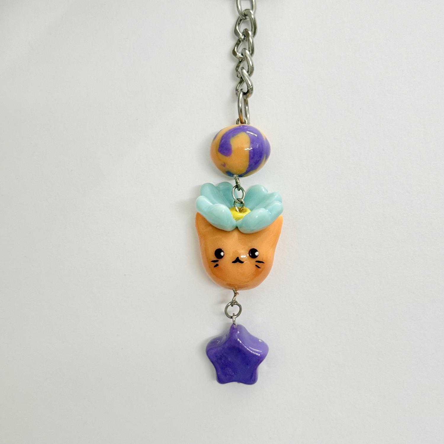 Orange Cat with Flower Keychain - Image 2