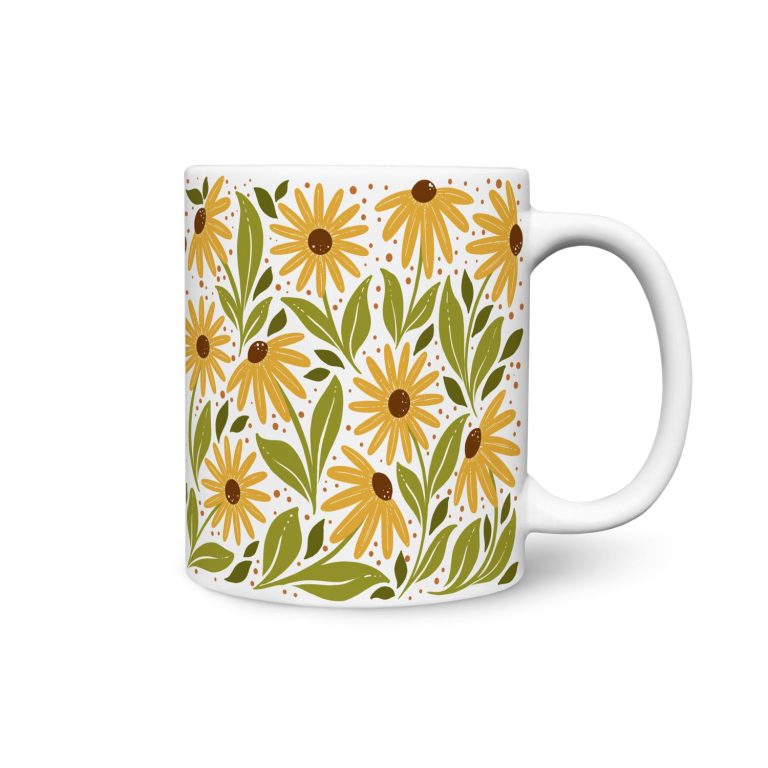 Yellow Floral Print - Coffee Mug